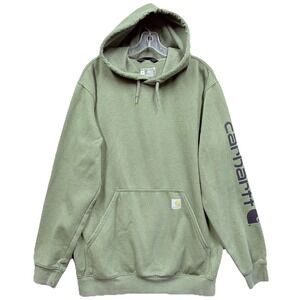 Carhartt Men's Loose Fit Midweight Logo Sleeve Graphic Hoodie Size M Green Slate